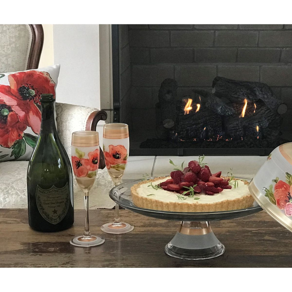 Oriental Poppy Floral Champagne   Set of 2 - Golden Hill Studio
