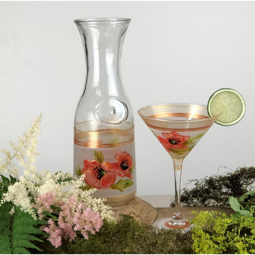 Oriental Poppy Floral Martini   Set of 2 - Golden Hill Studio