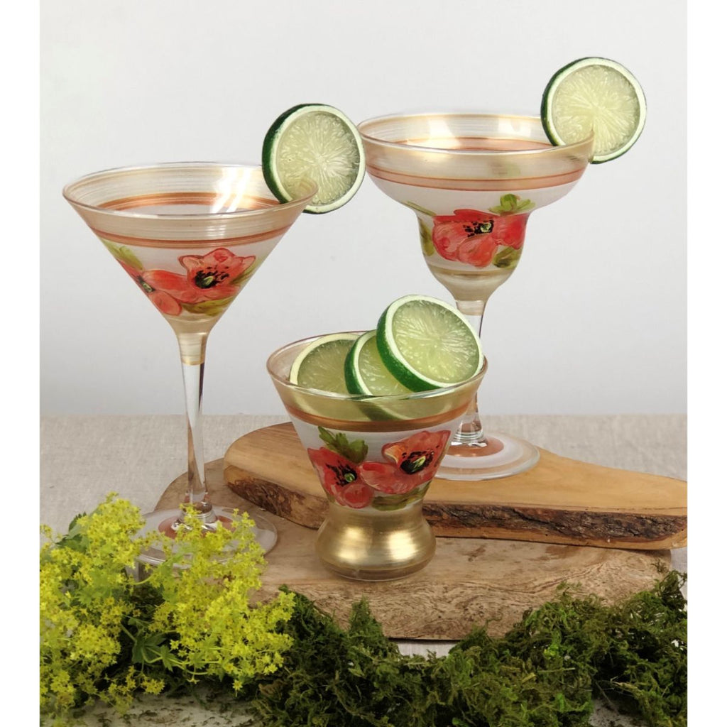 Oriental Poppy Floral Martini   Set of 2 - Golden Hill Studio