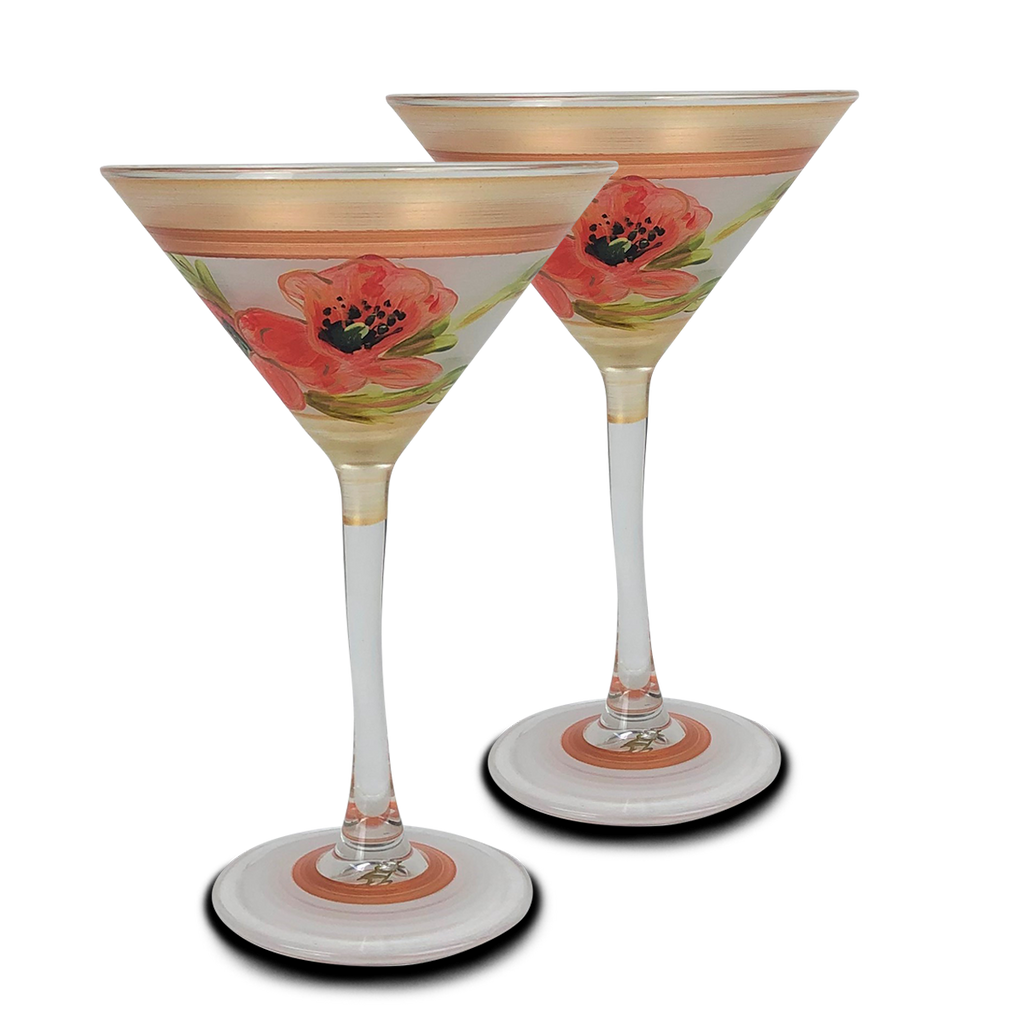 Oriental Poppy Floral Martini   Set of 2 - Golden Hill Studio