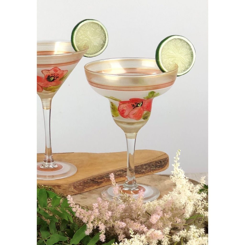 Oriental Poppy Floral Margarita   Set of 2 - Golden Hill Studio