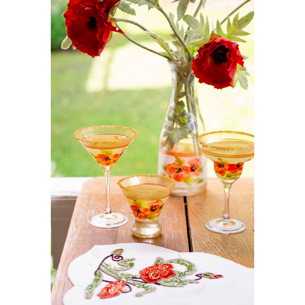 Oriental Poppy Floral Margarita   Set of 2 - Golden Hill Studio