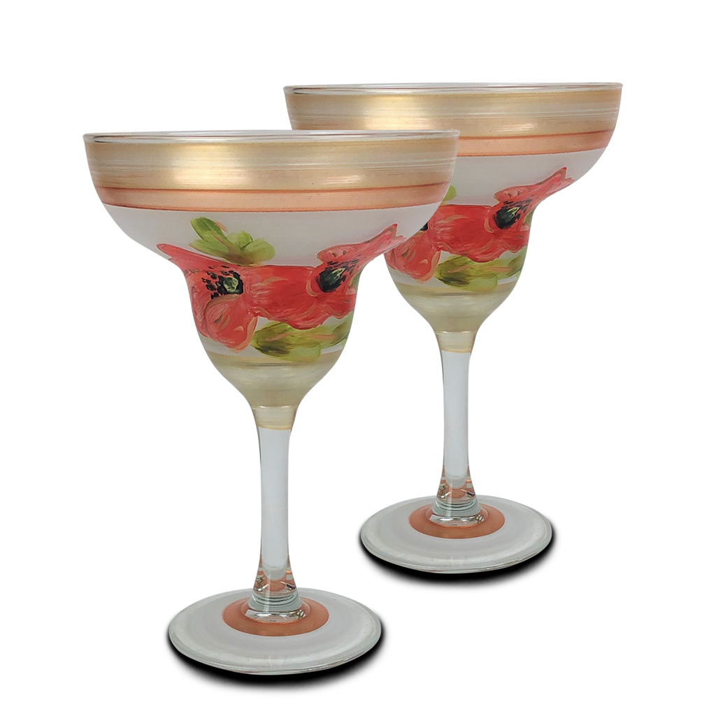 Oriental Poppy Floral Margarita   Set of 2 - Golden Hill Studio