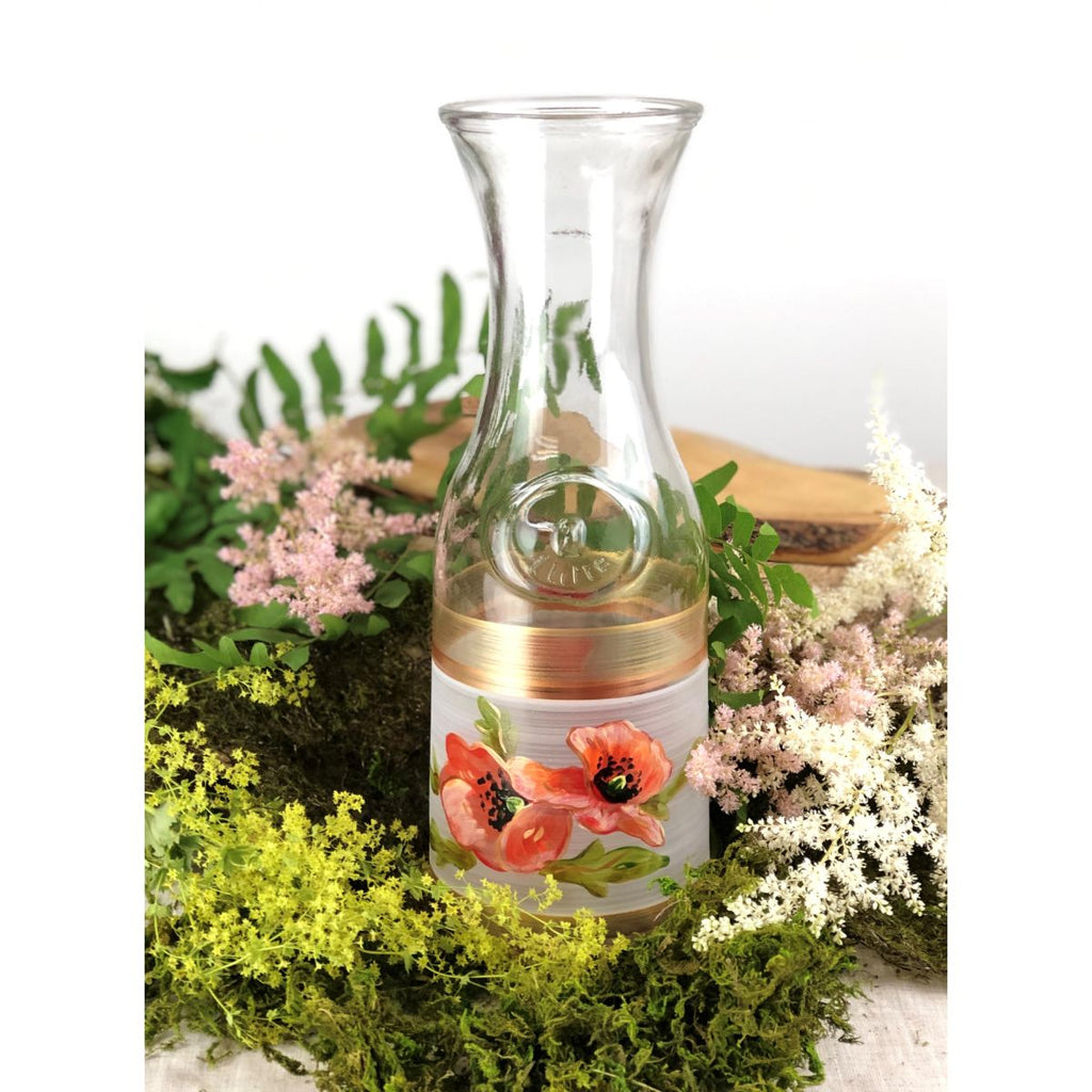 Oriental Poppy Floral Carafe - Golden Hill Studio