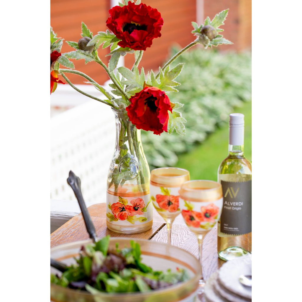 Oriental Poppy Floral Carafe - Golden Hill Studio