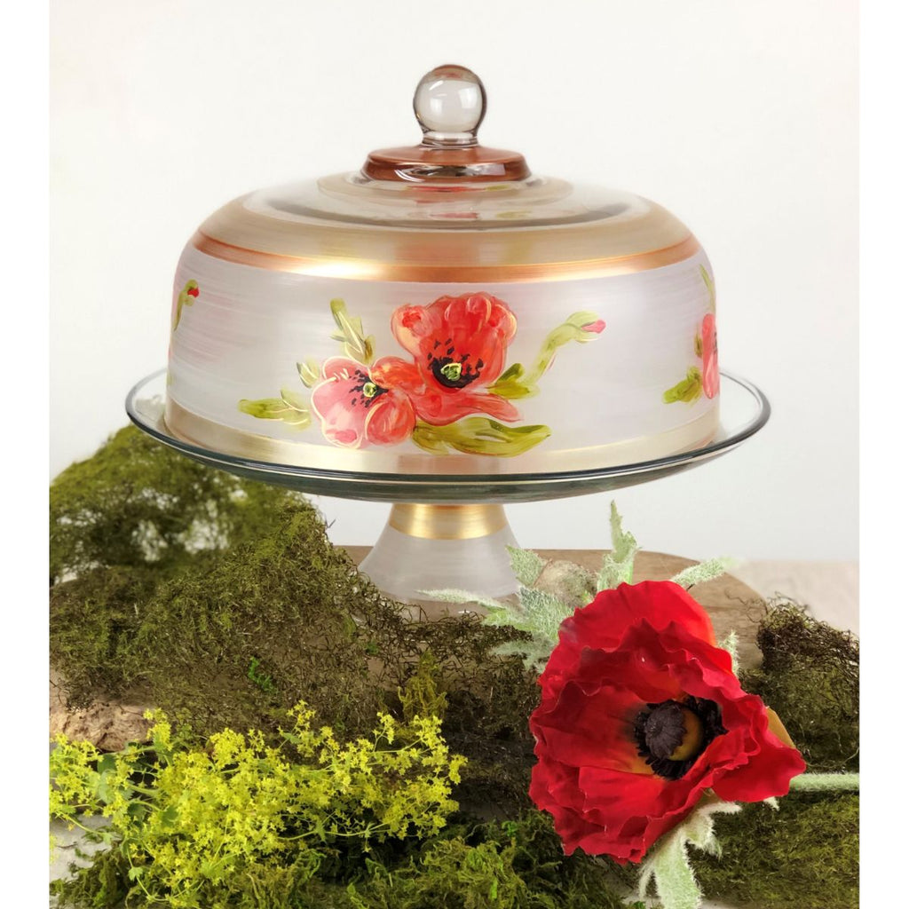 Oriental Poppy Floral Lg Cake Dome - Golden Hill Studio