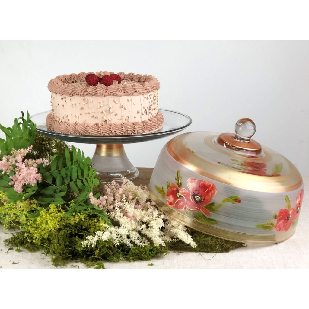 Oriental Poppy Floral Lg Cake Dome - Golden Hill Studio
