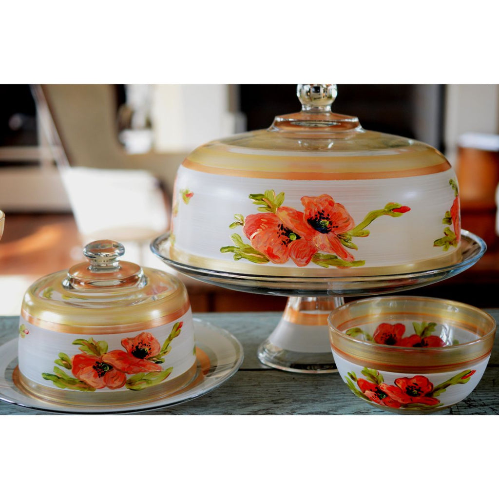 Oriental Poppy Floral Lg Cake Dome - Golden Hill Studio