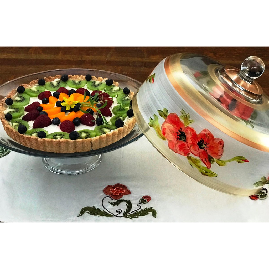 Oriental Poppy Floral Lg Cake Dome - Golden Hill Studio