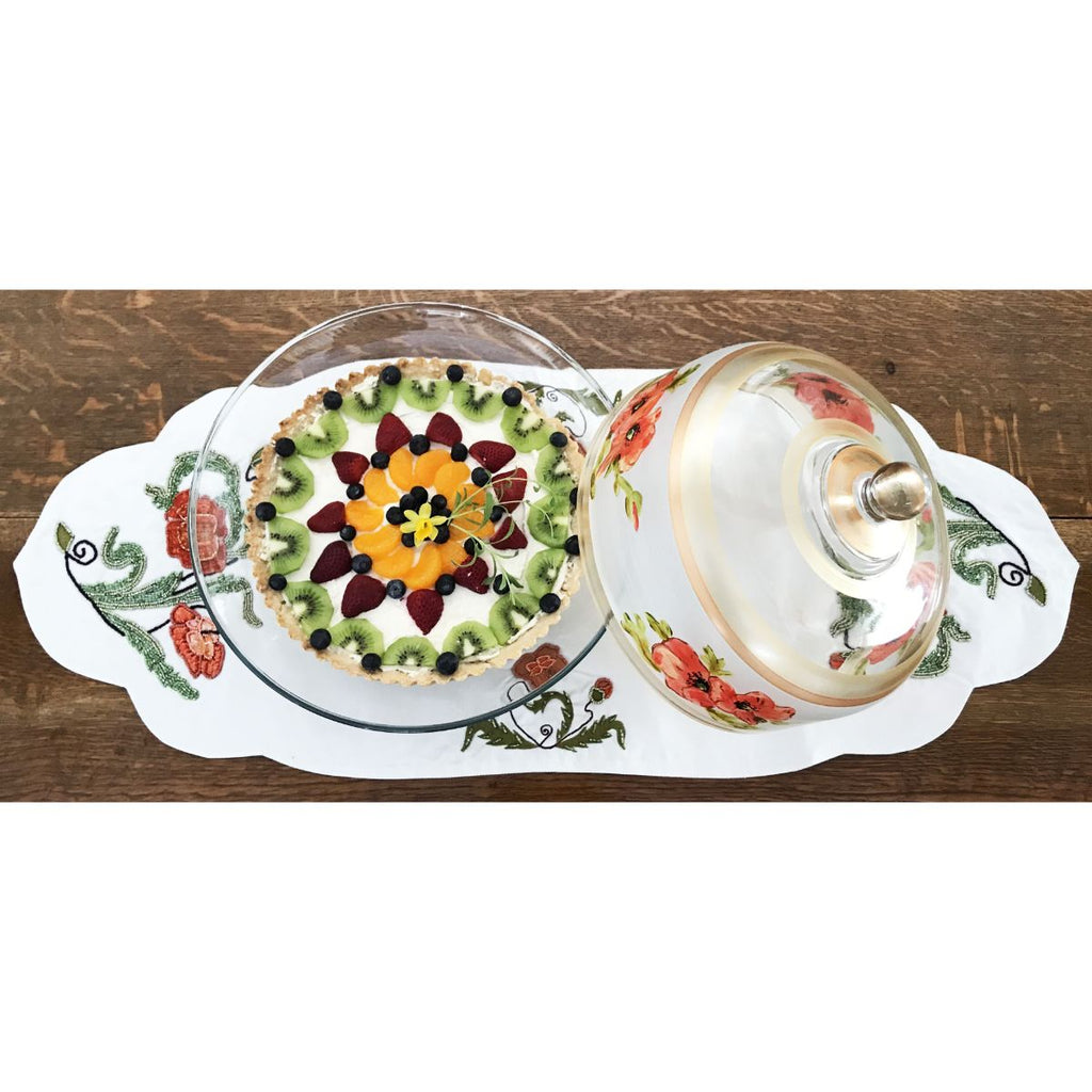 Oriental Poppy Floral Lg Cake Dome - Golden Hill Studio