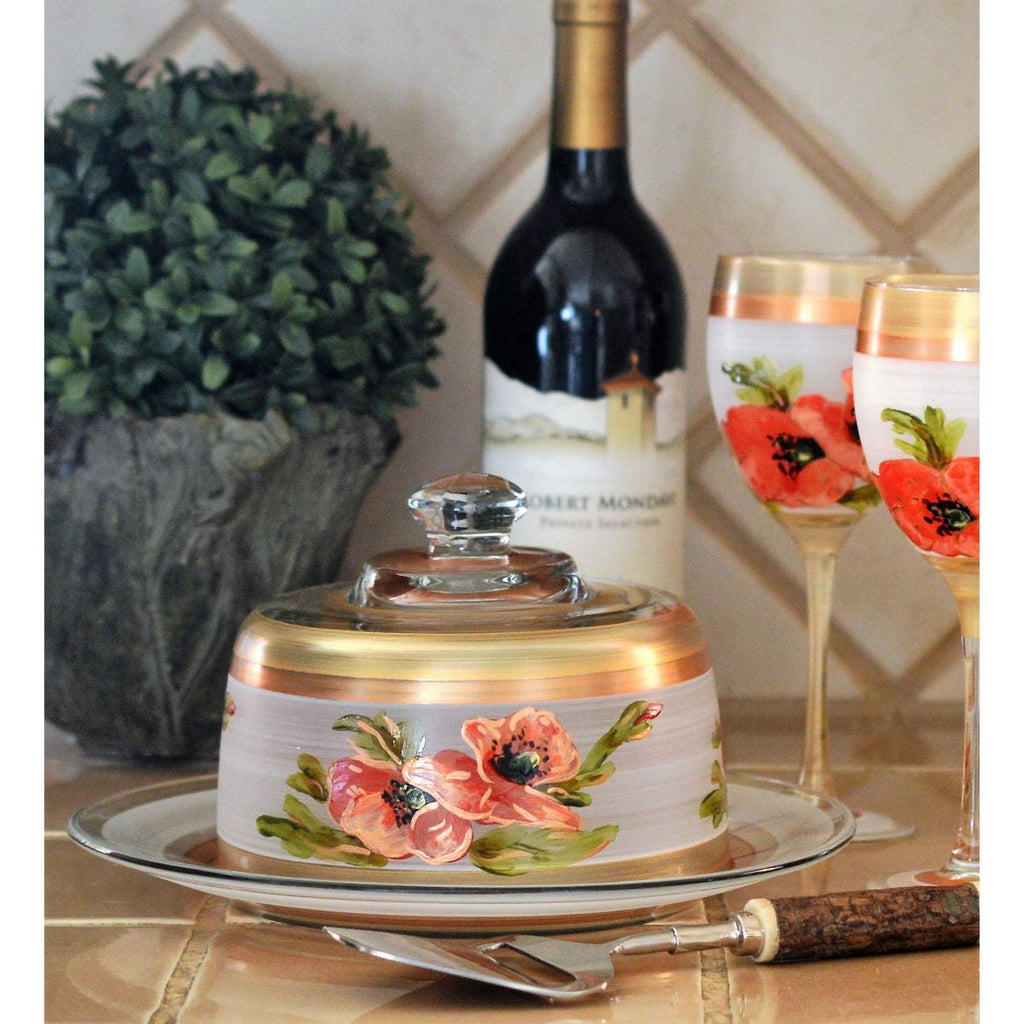 Oriental Poppy Floral Cheese Dome - Golden Hill Studio