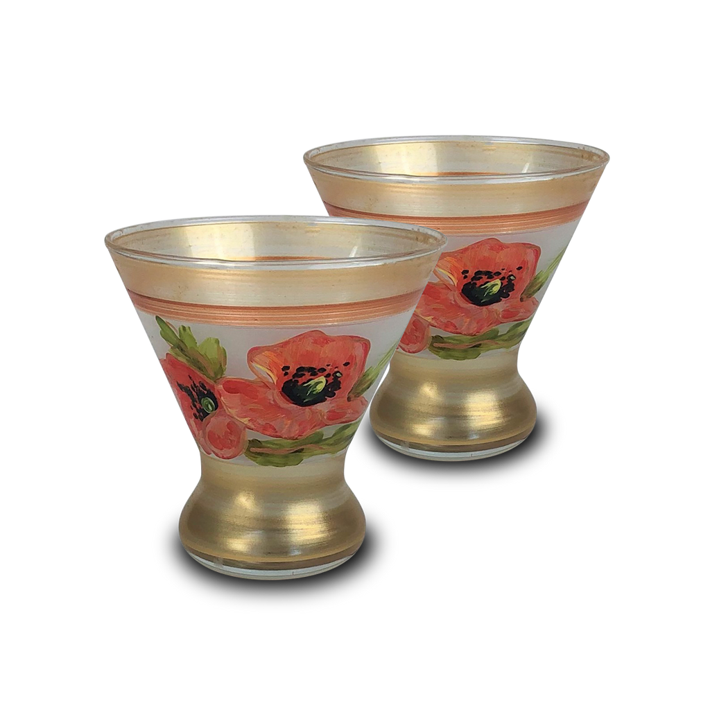 Oriental Poppy Floral Cosmopolitan   Set of 2 - Golden Hill Studio