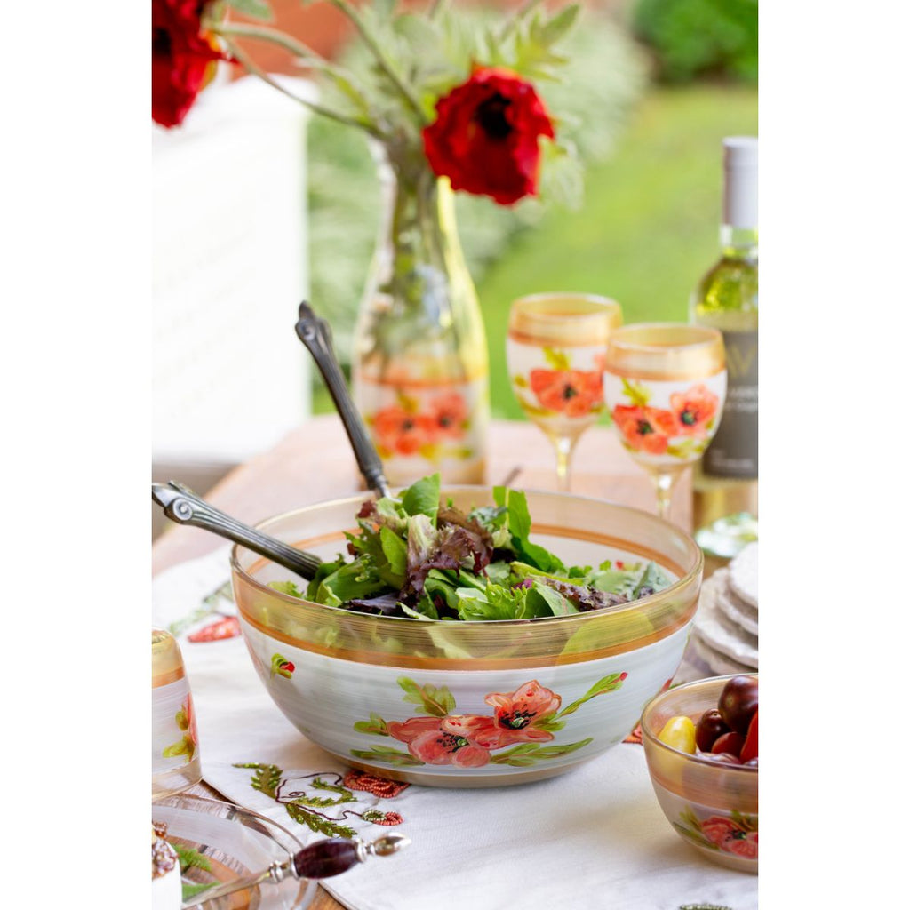 Oriental Poppy Floral 11" Bowl - Golden Hill Studio