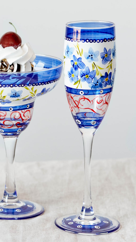 Barcelona Blue Flowers Champagne - Golden Hill Studio