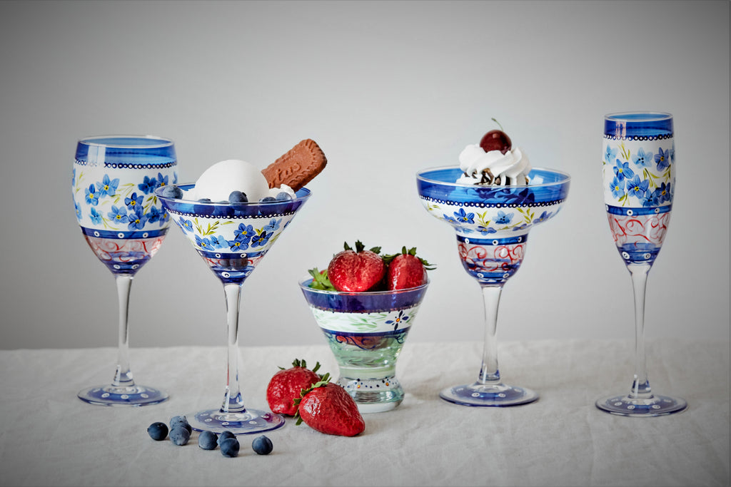 Barcelona Blue Flowers Champagne - Golden Hill Studio