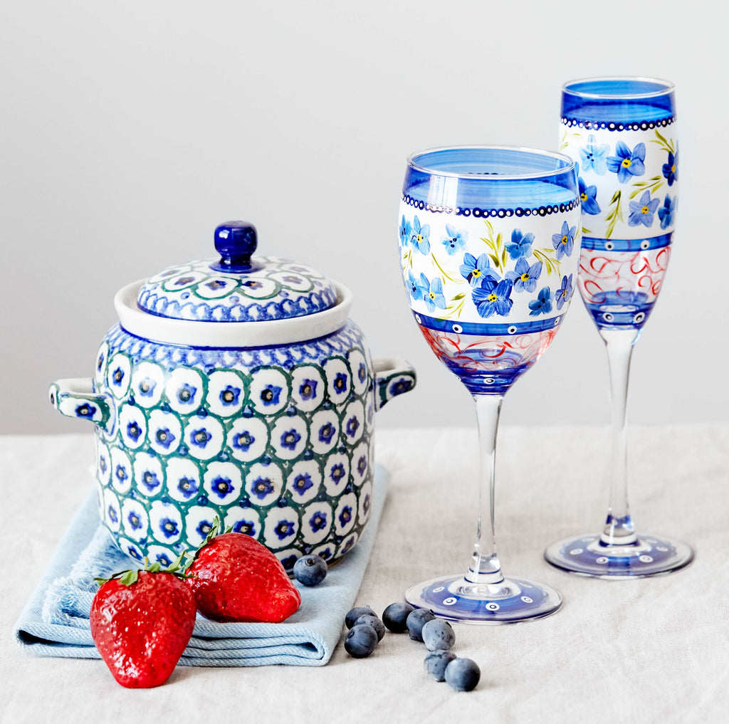 Barcelona Blue Flowers Champagne - Golden Hill Studio