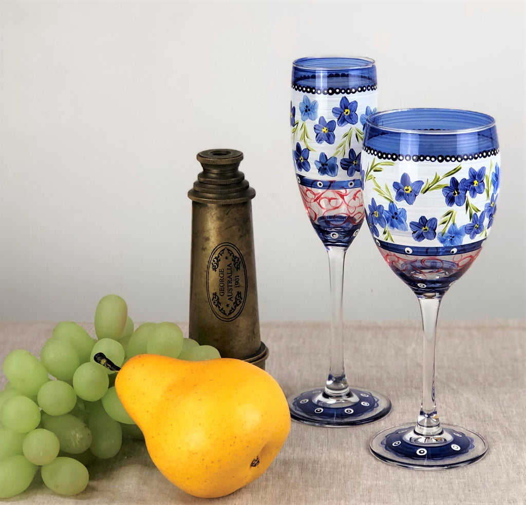 Barcelona Blue Flowers Champagne - Golden Hill Studio