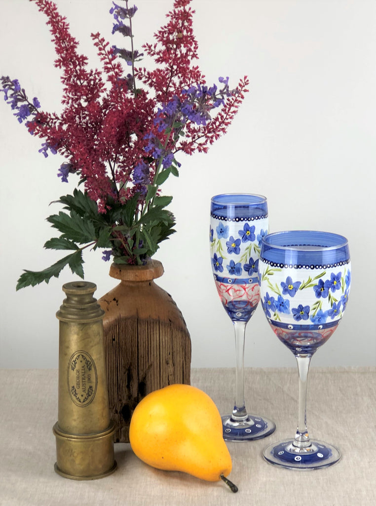 Barcelona Blue Flowers Champagne - Golden Hill Studio