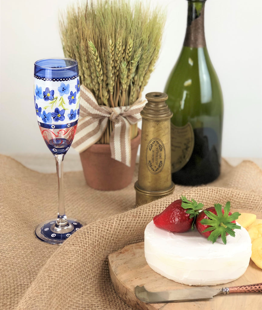 Barcelona Blue Flowers Champagne - Golden Hill Studio