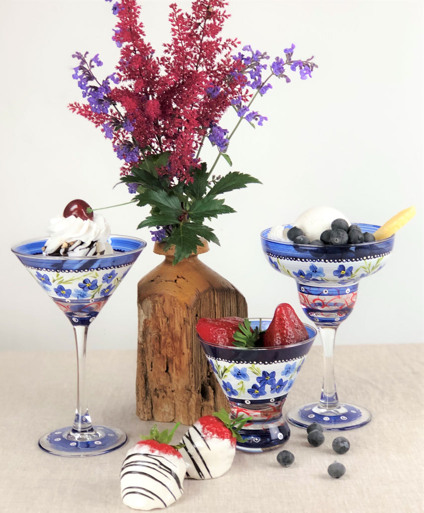Barcelona Flowers Martini   Set of 2 - Golden Hill Studio