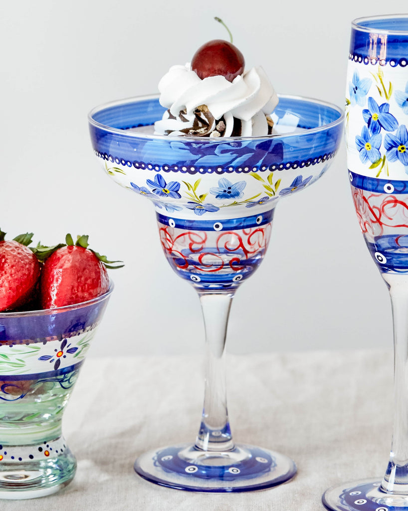 Barcelona Blue Flowers Margarita   Set of 2 - Golden Hill Studio