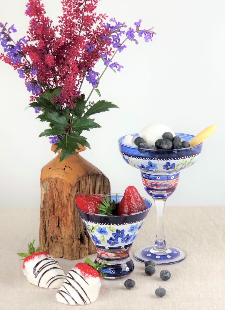 Barcelona Blue Flowers Margarita   Set of 2 - Golden Hill Studio