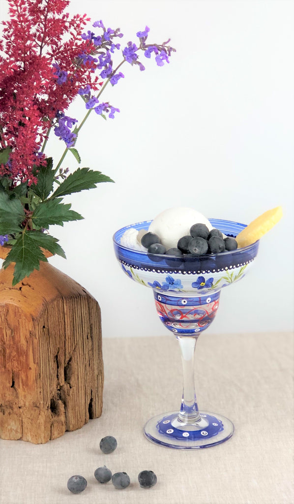 Barcelona Blue Flowers Margarita   Set of 2 - Golden Hill Studio