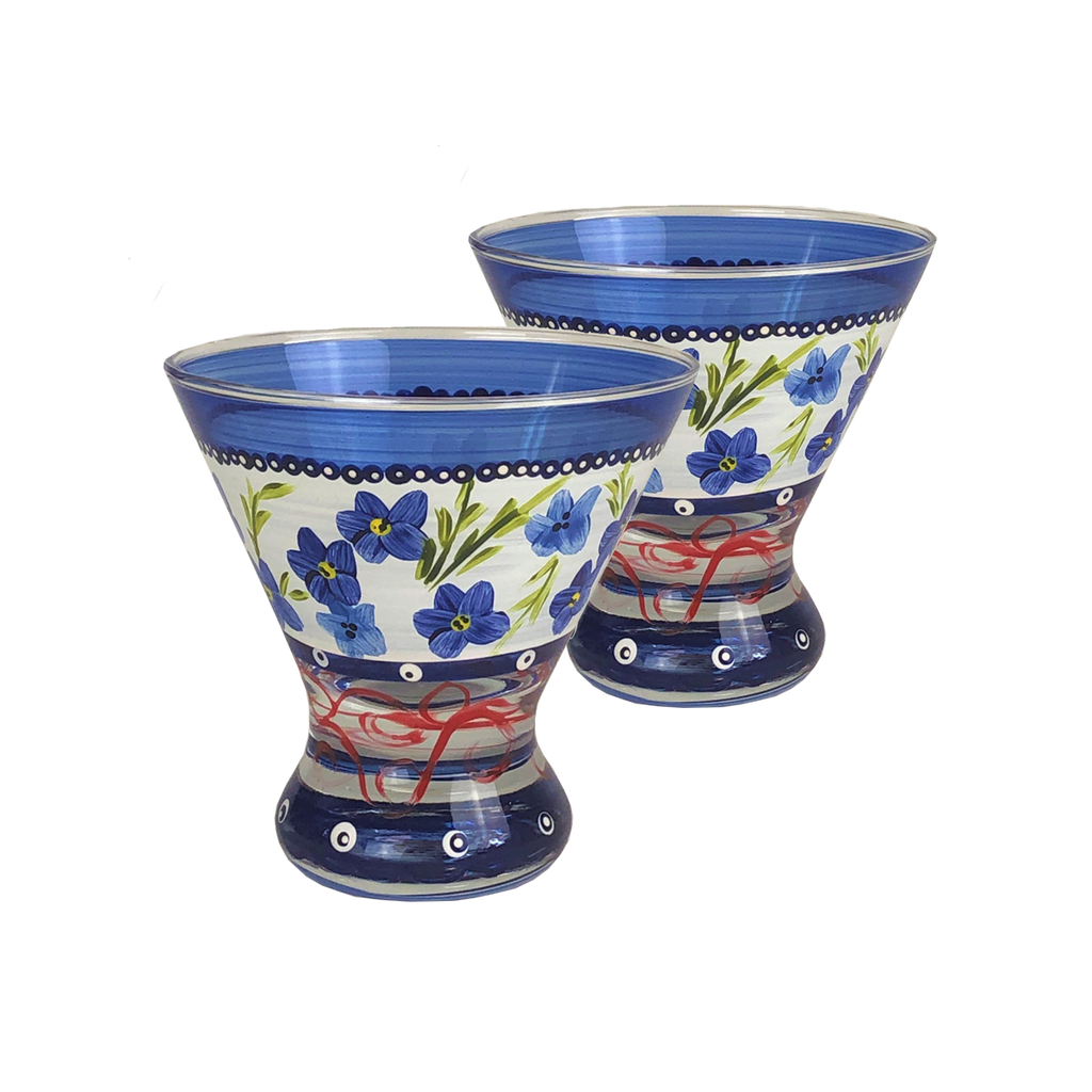 Barcelona Blue Flowers Cosmopolitan   Set of 2 - Golden Hill Studio