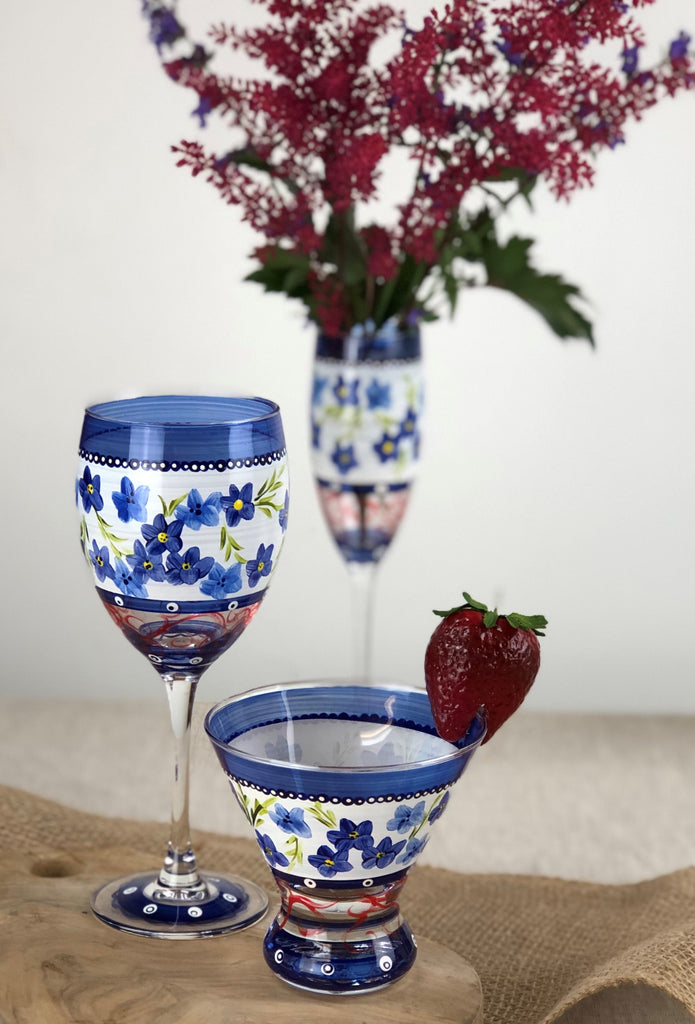 Barcelona Blue Flowers Cosmopolitan   Set of 2 - Golden Hill Studio