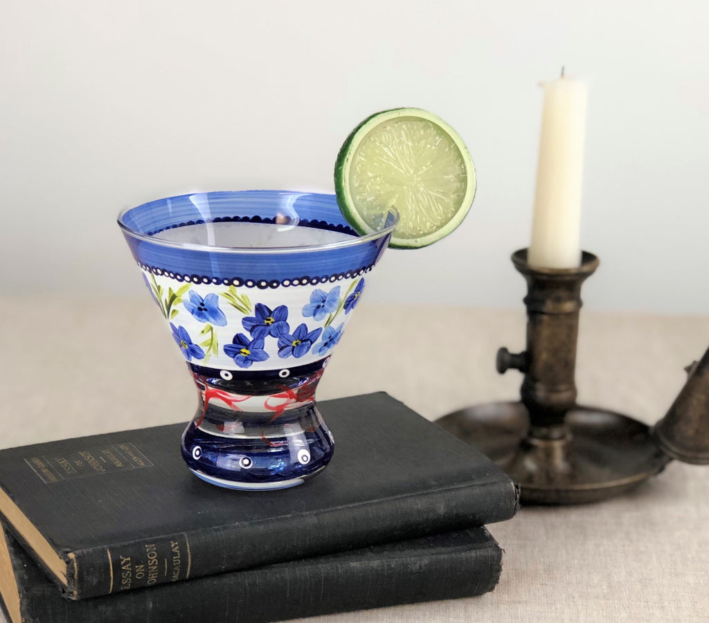 Barcelona Blue Flowers Cosmopolitan   Set of 2 - Golden Hill Studio