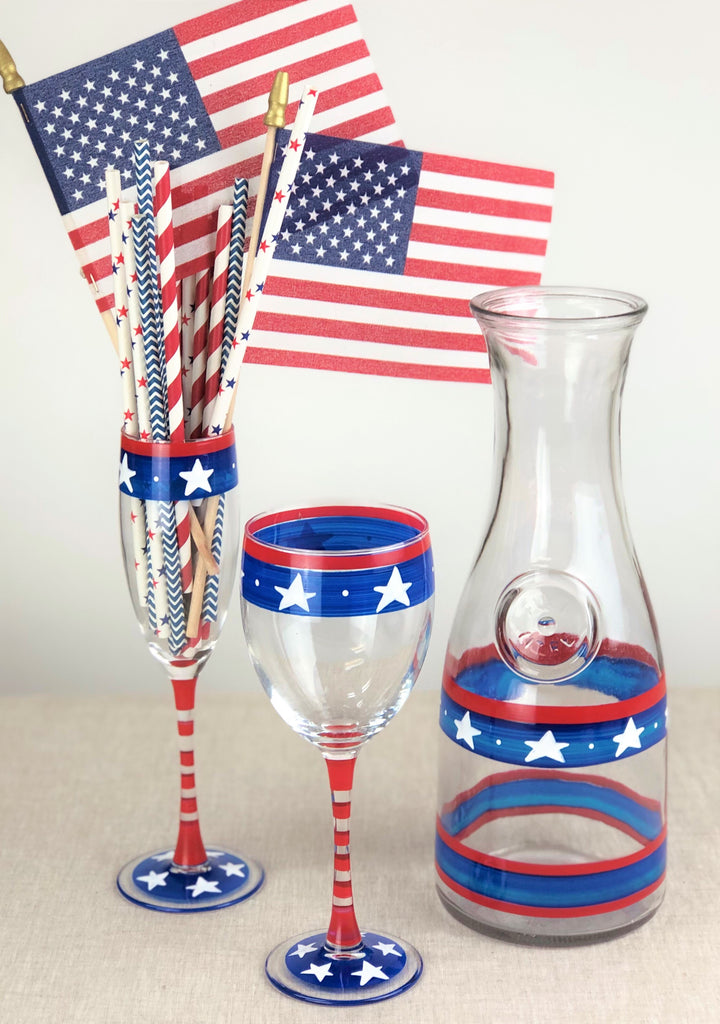 Stars & Stripes Wine Glass S/2 - Golden Hill Studio