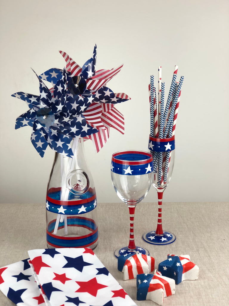 Stars & Stripes Wine Glass S/2 - Golden Hill Studio