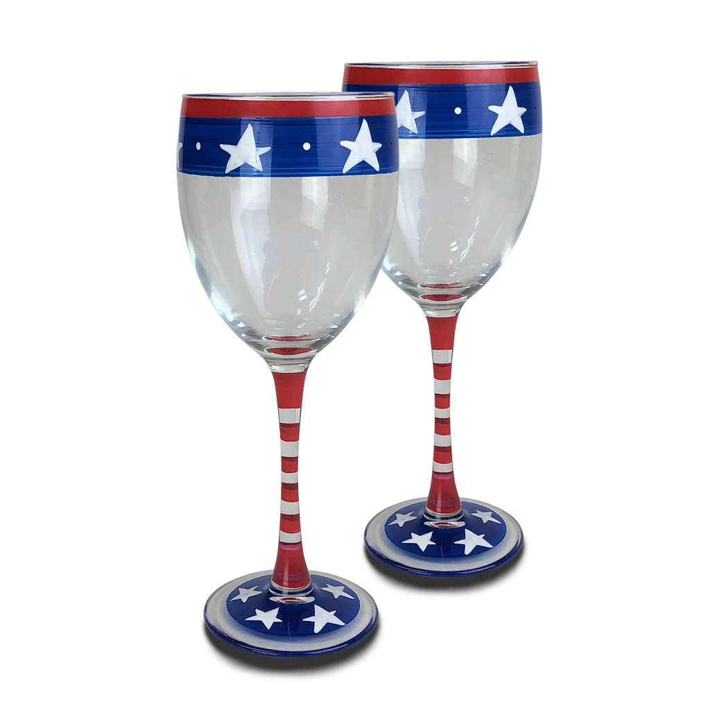 Stars & Stripes Wine Glass S/2 - Golden Hill Studio