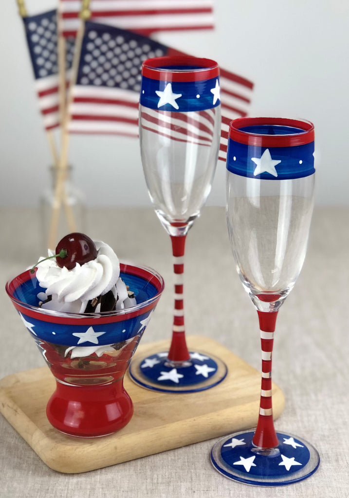 Stars & Stripes Champagne  S/2 - Golden Hill Studio
