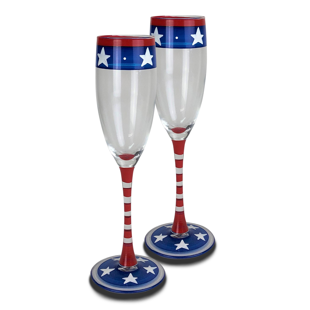 Stars & Stripes Champagne  S/2 - Golden Hill Studio