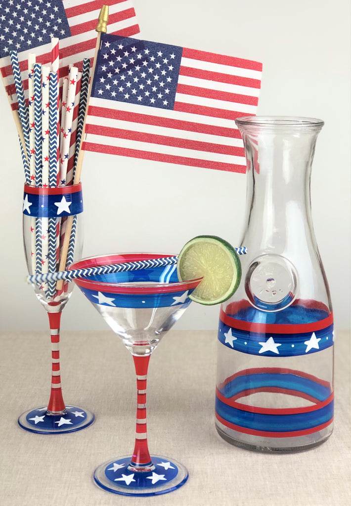 Stars & Stripes Martini Glass  S/2 - Golden Hill Studio