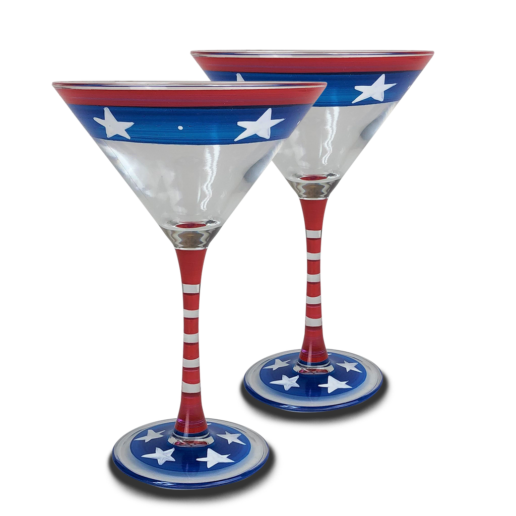 Stars & Stripes Martini Glass  S/2 - Golden Hill Studio
