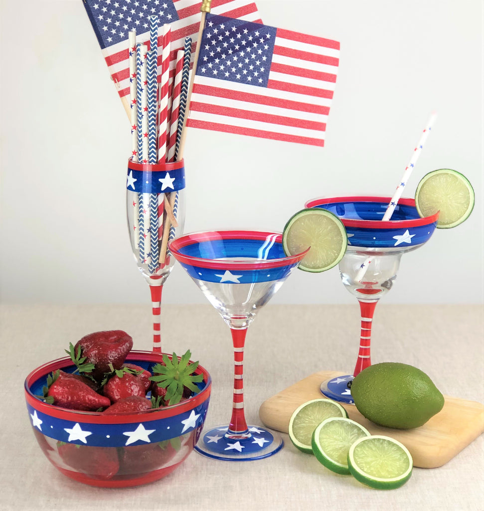 Stars & Stripes Margarita Glass S/2 - Golden Hill Studio