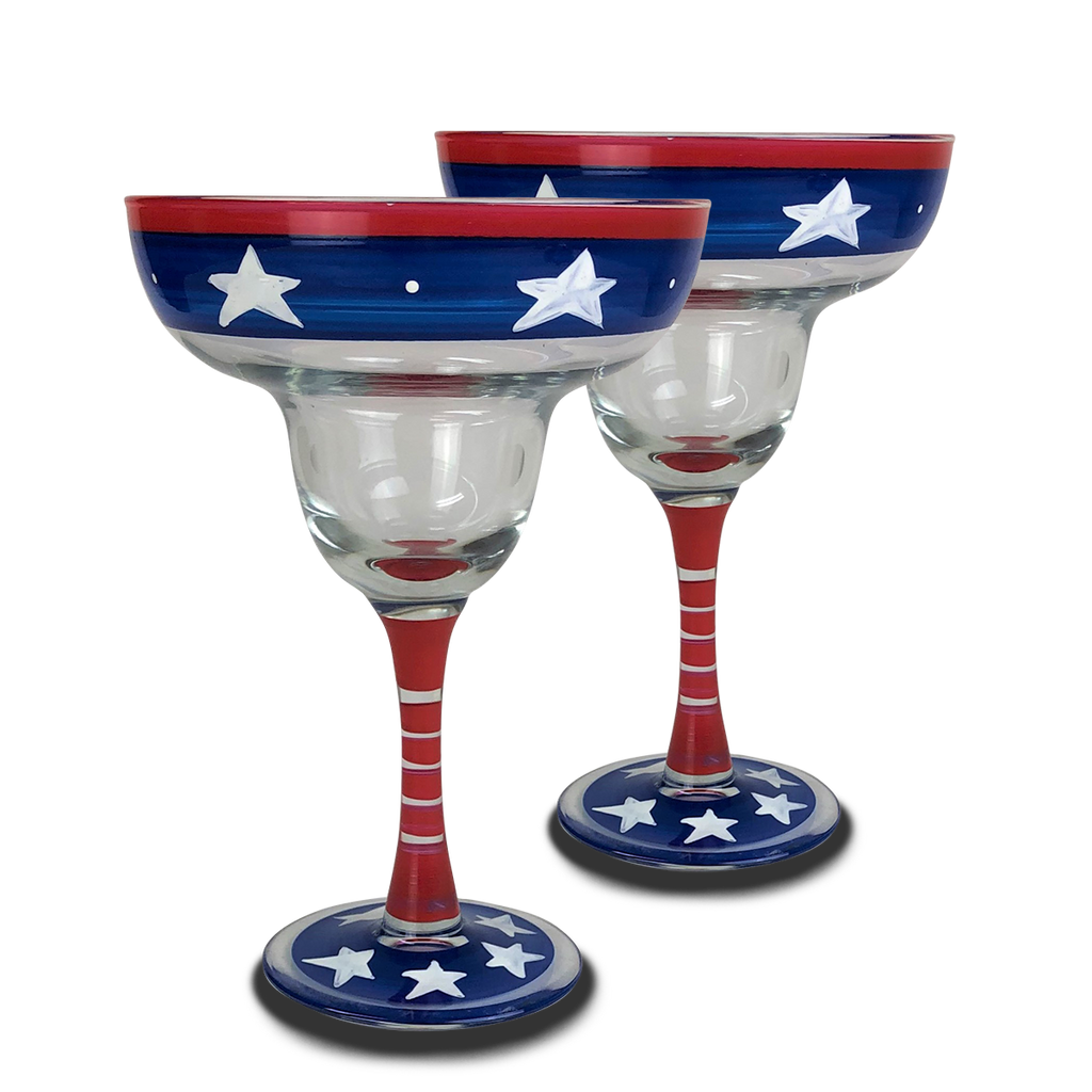 Stars & Stripes Margarita Glass S/2 - Golden Hill Studio