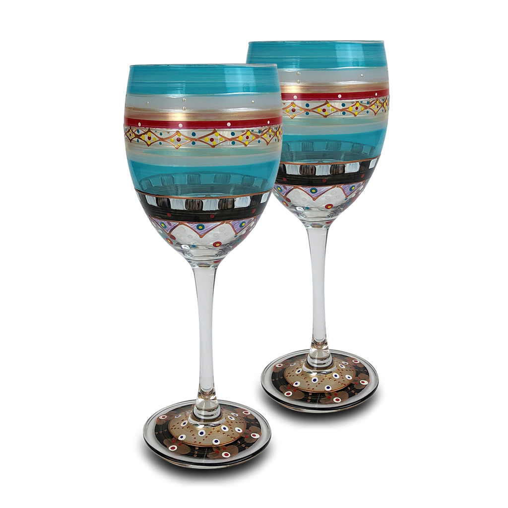 Moroccan Mosaic Carnival Wine   S/2 - Golden Hill Studio