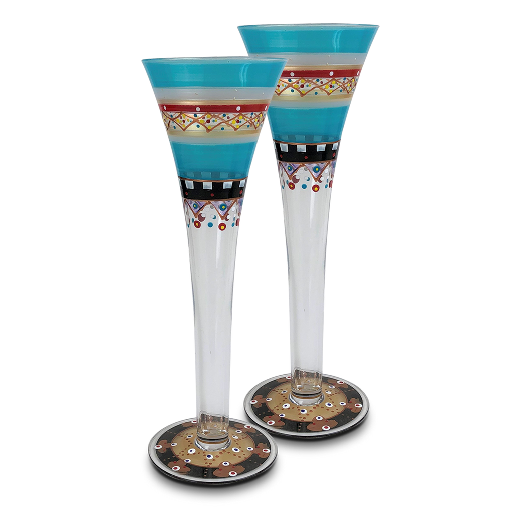 Moroccan Mosaic Carnival Hollow Flutes   S/2 - Golden Hill Studio