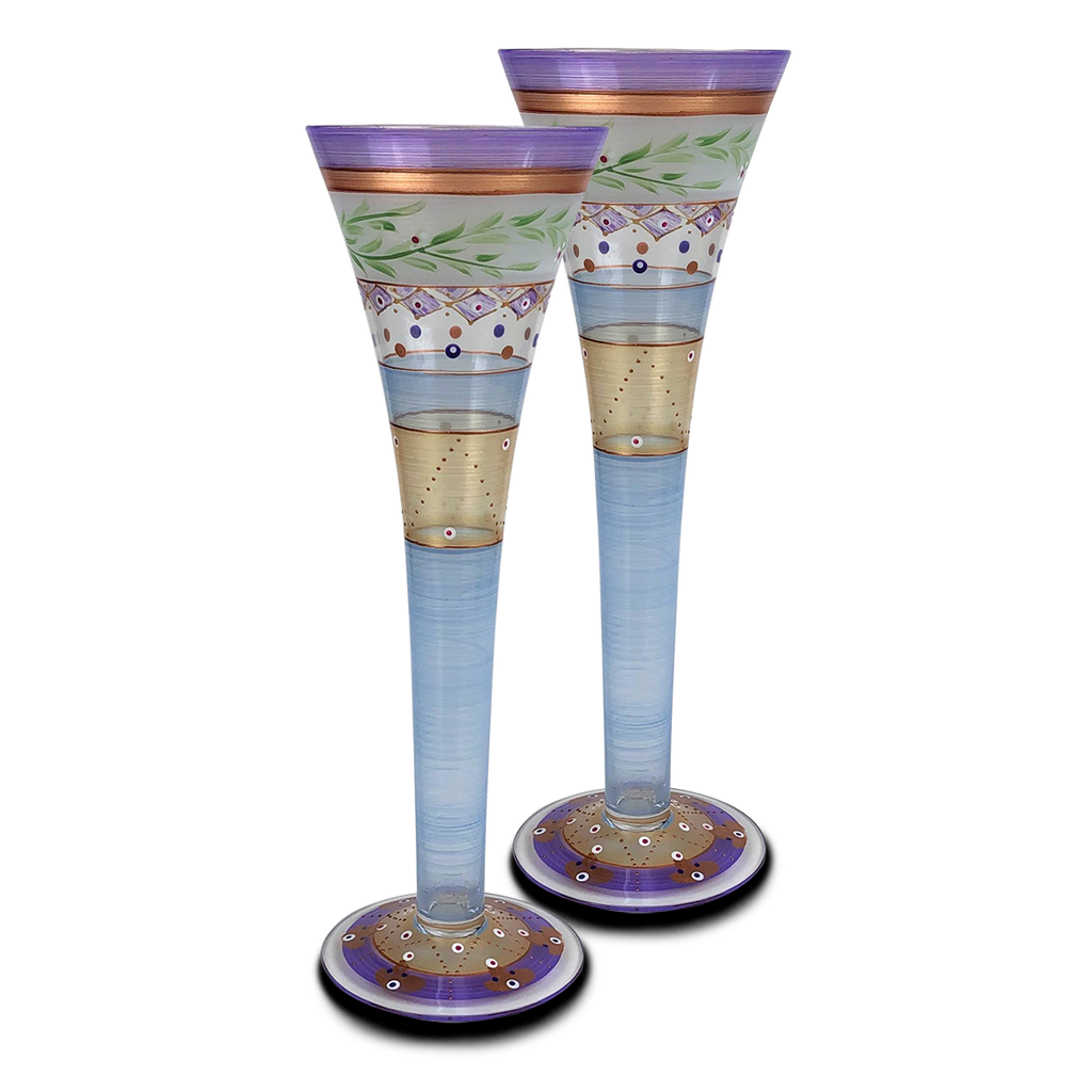Moroccan Mosaic Lilac Hollow Flutes   S/2 - Golden Hill Studio