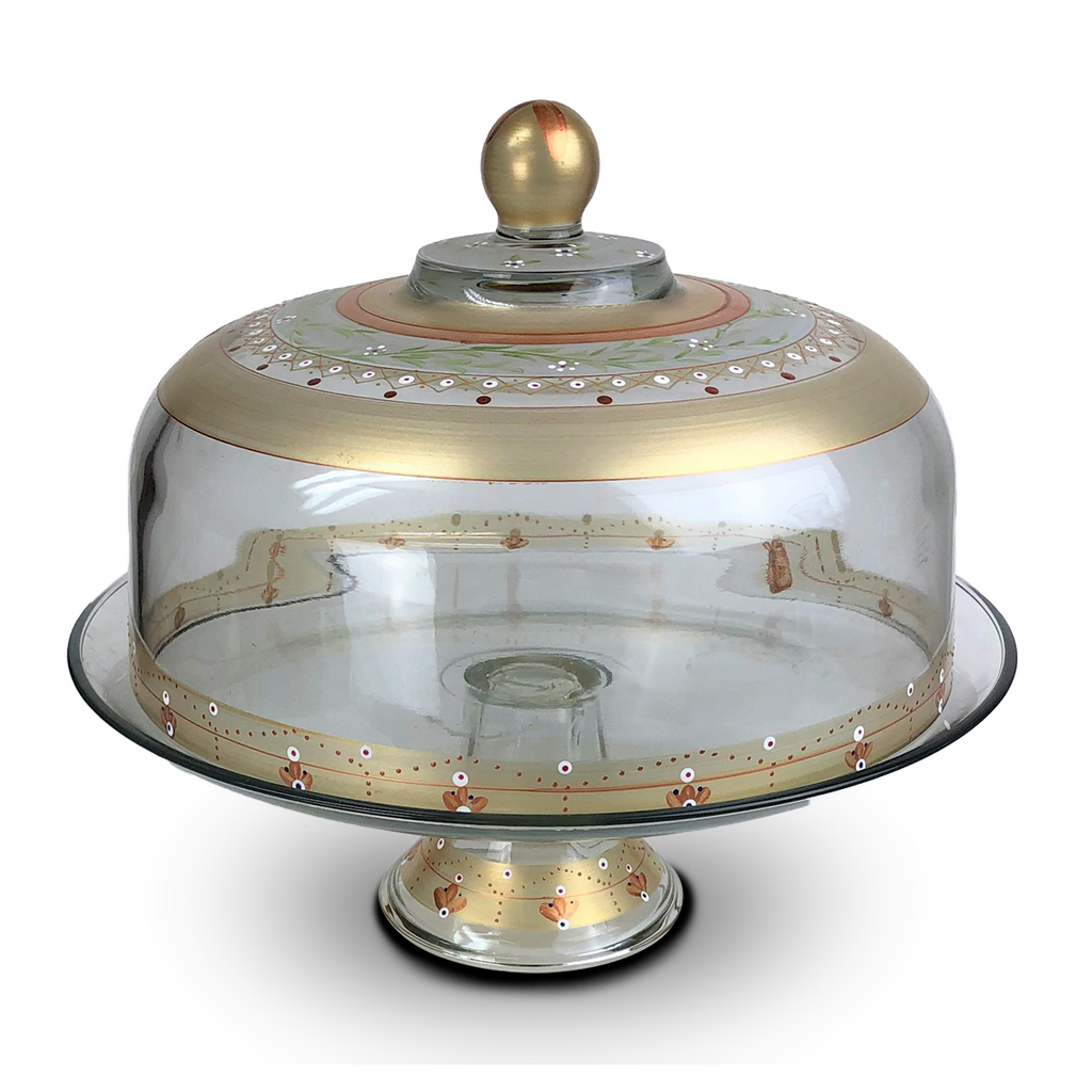 Moroccan Mosaic Gold Lg Cake Dome - Golden Hill Studio