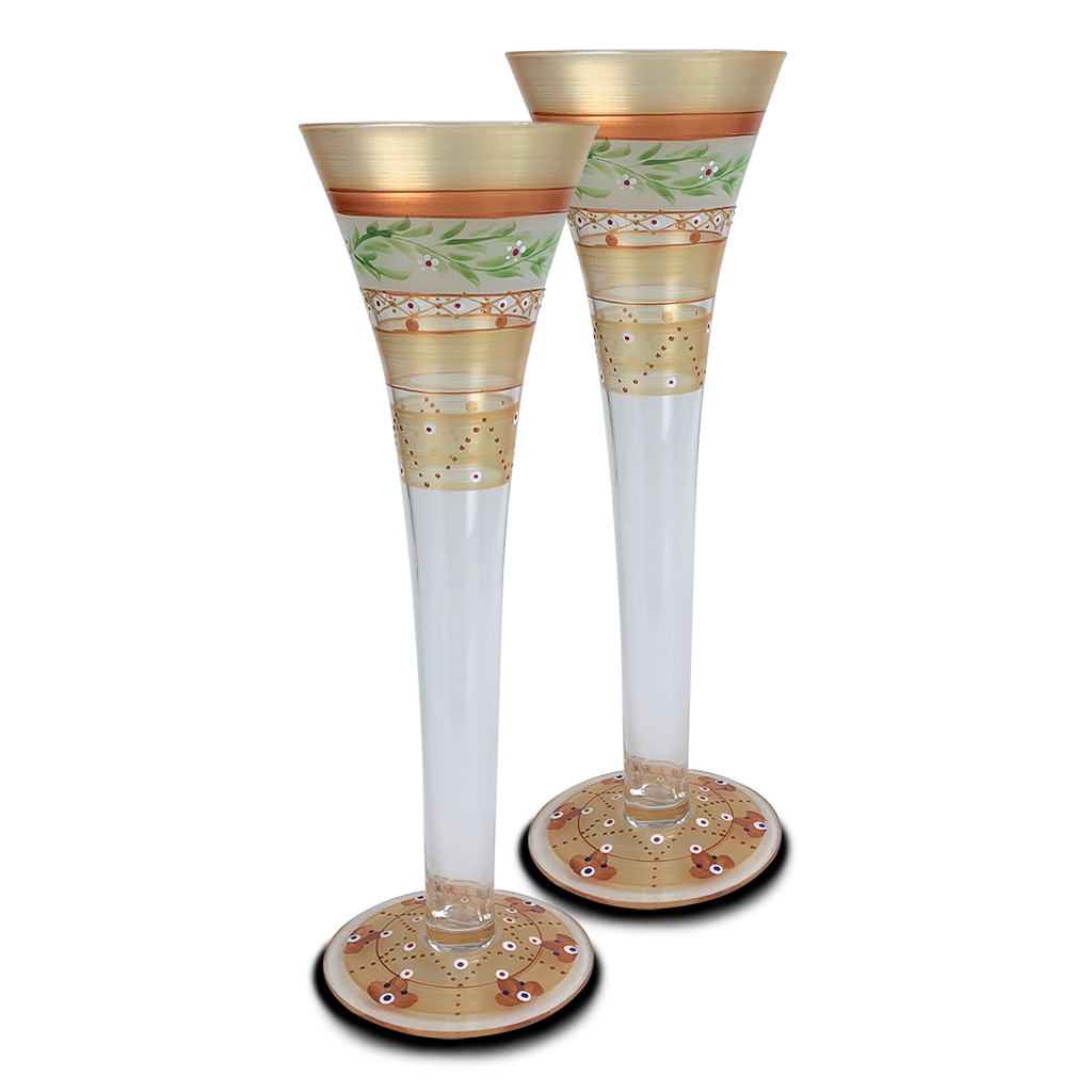 Moroccan Mosaic Gold Hollow Flutes   S/2 - Golden Hill Studio