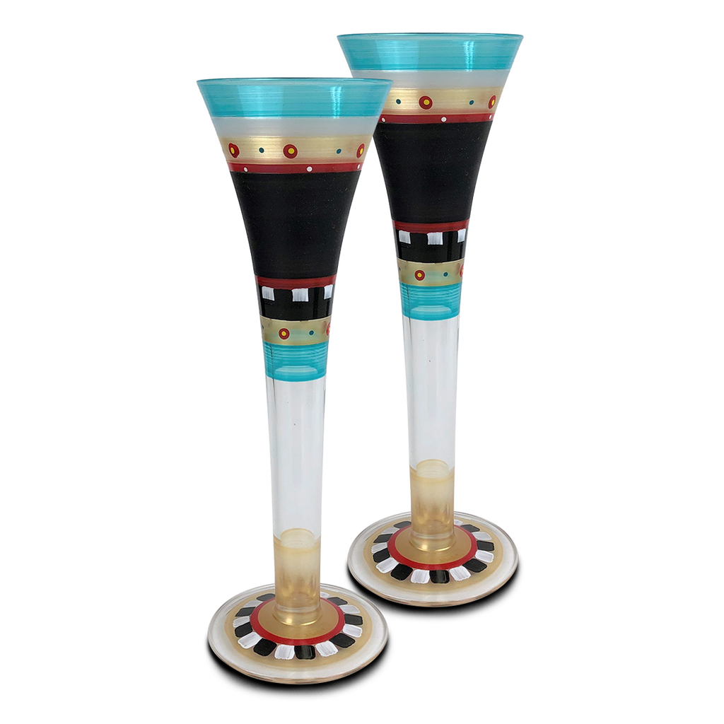 Moroccan Mosaic Chalk Hollow Flutes   S/2 - Golden Hill Studio