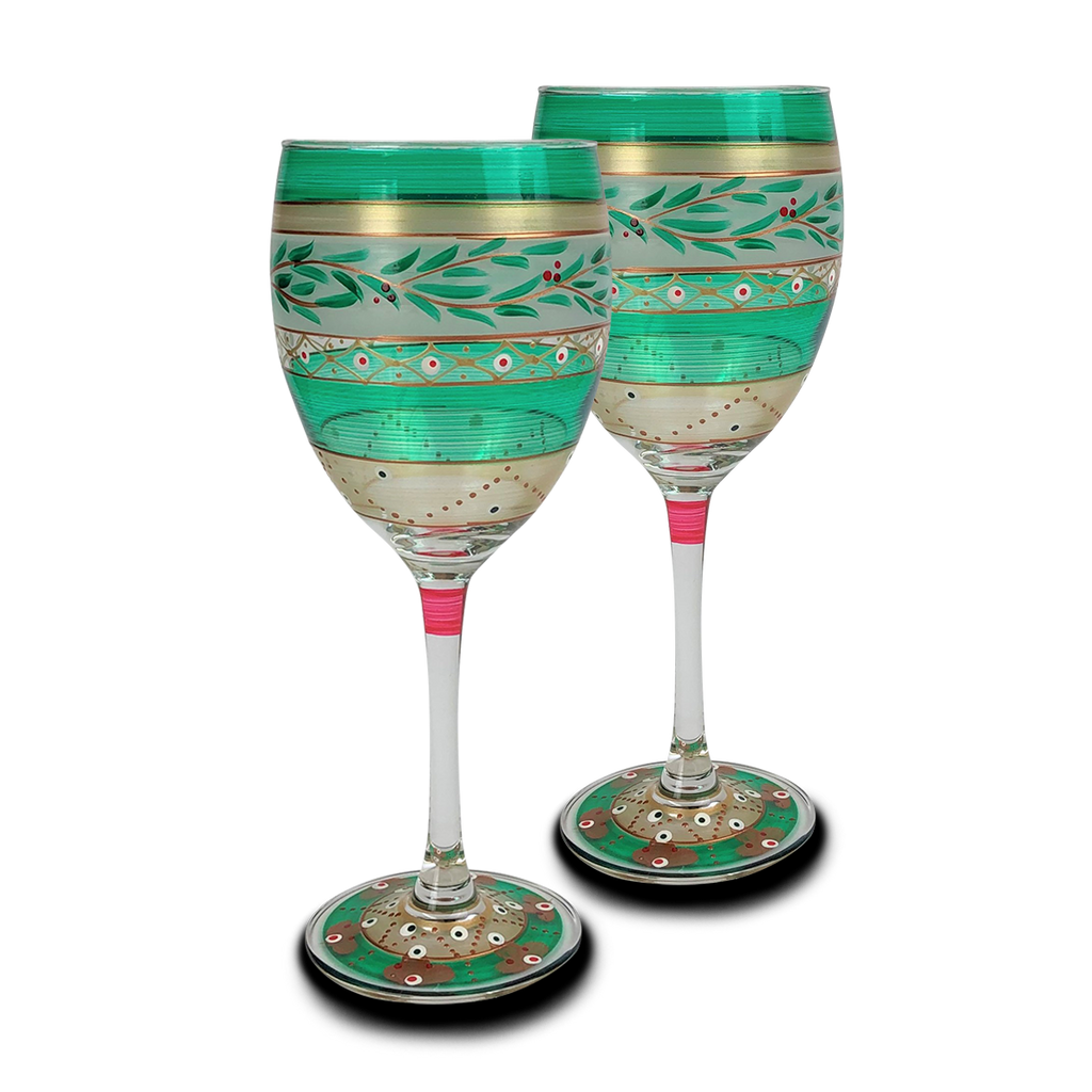Moroccan Mosaic Forest Wine S/2 - Golden Hill Studio
