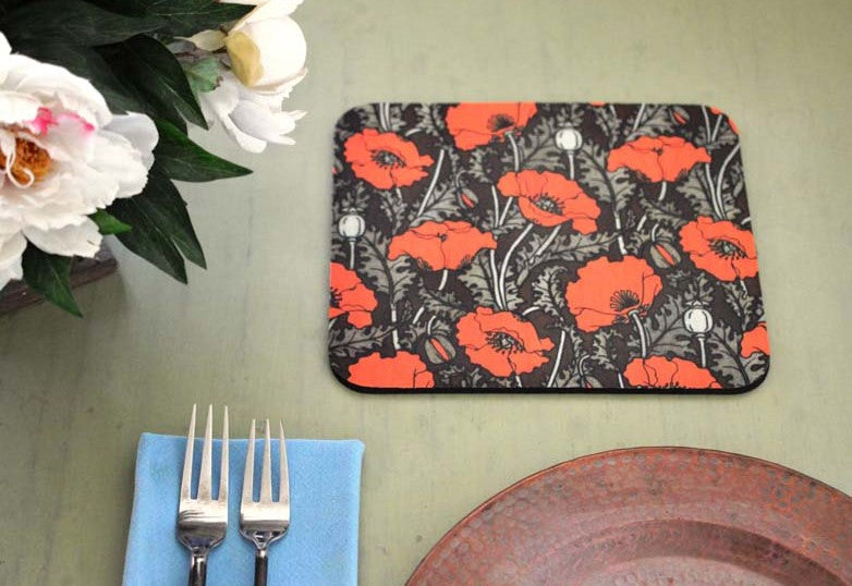 William Morris Red Poppy Hot Pads/Mouse Pads - Golden Hill Studio