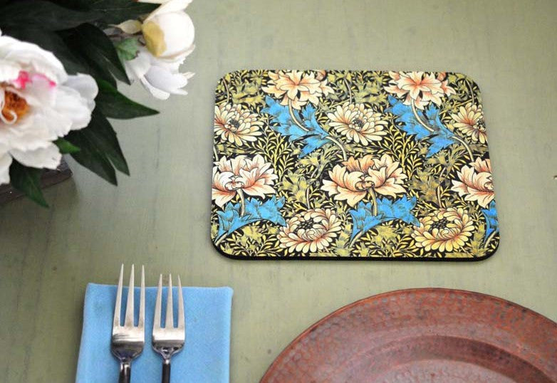 William Morris White Floral Hot Pads/Mouse Pads - Golden Hill Studio