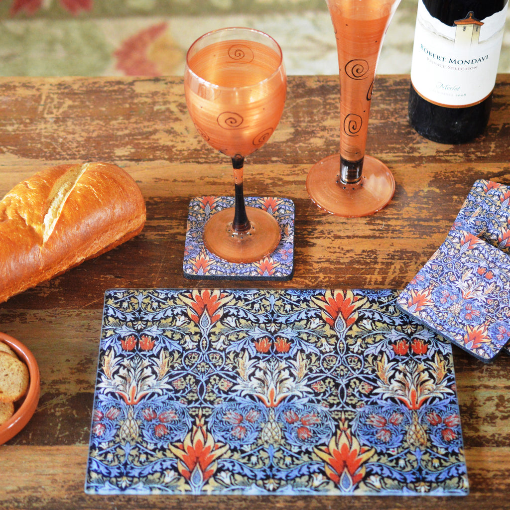 William Morris Pineapple  Cheese Tray/Cutting Board & Coaster Set - Golden Hill Studio