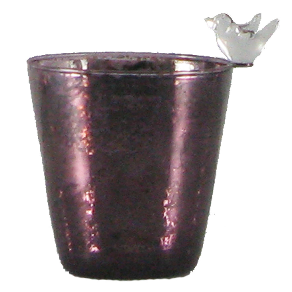 Amethyst mercury glass votive cup with bird    Set of 2 - Golden Hill Studio